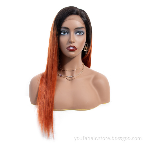 Wholesale Price 12A Virgin Brazilian Human Hair Orange 1b/350 Ombre Color 4x4 Transparent HD Lace Closure Wigs for Black Women